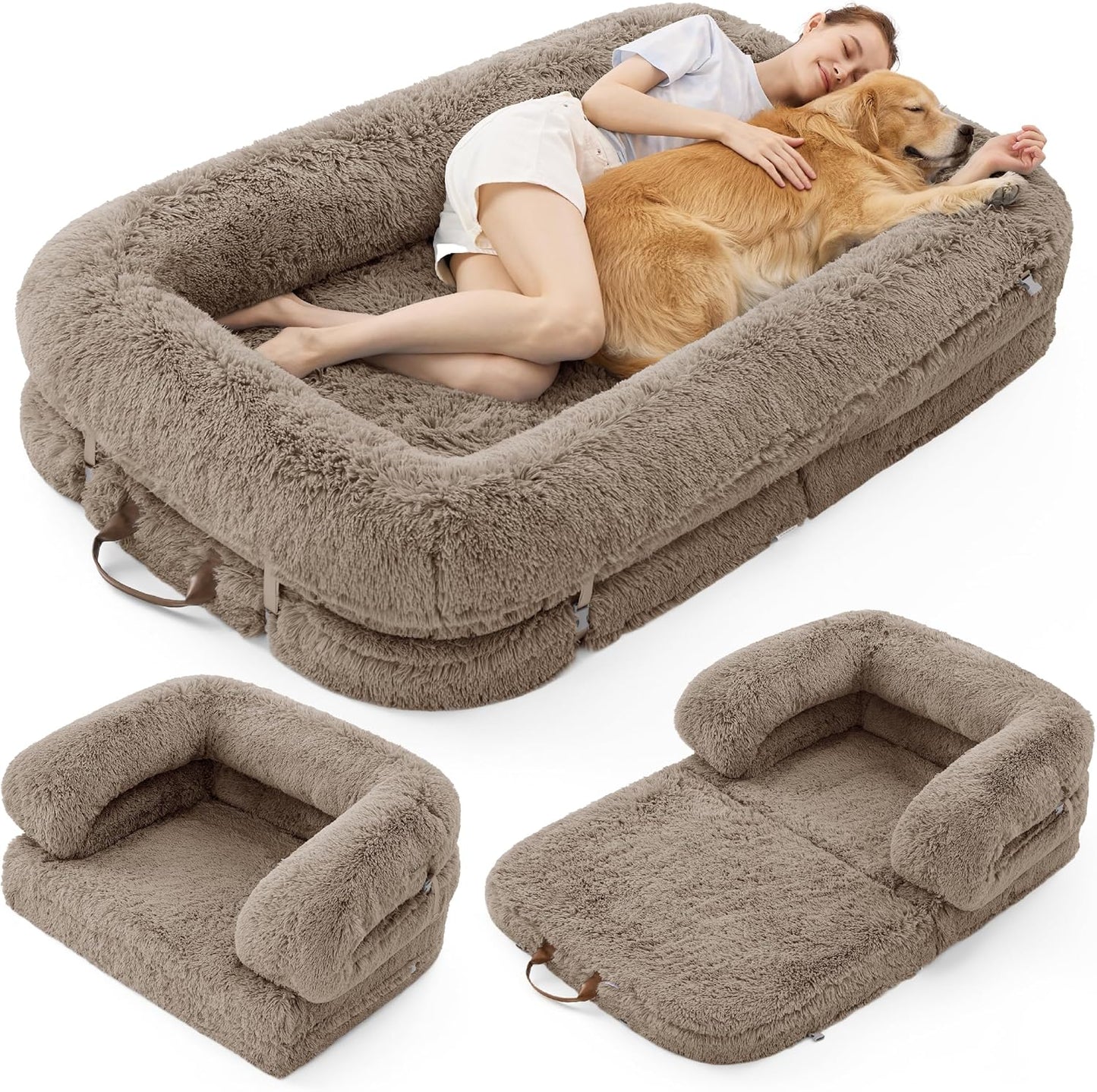 Luxury Warm Foldable 3-in-1 Human Dog Bed for Adults