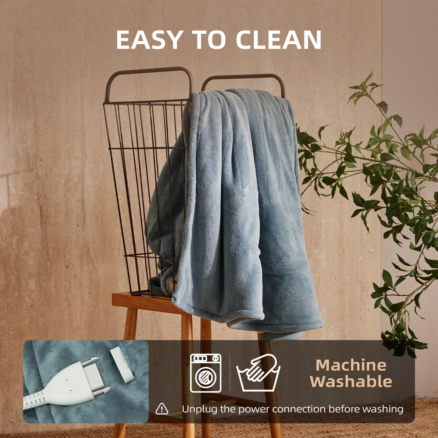 Electric Heated Blanket 130x160cm – 6 Heat Settings, Adjustable Timer (10H) | Machine Washable, Overheat Protection – Blue Throw