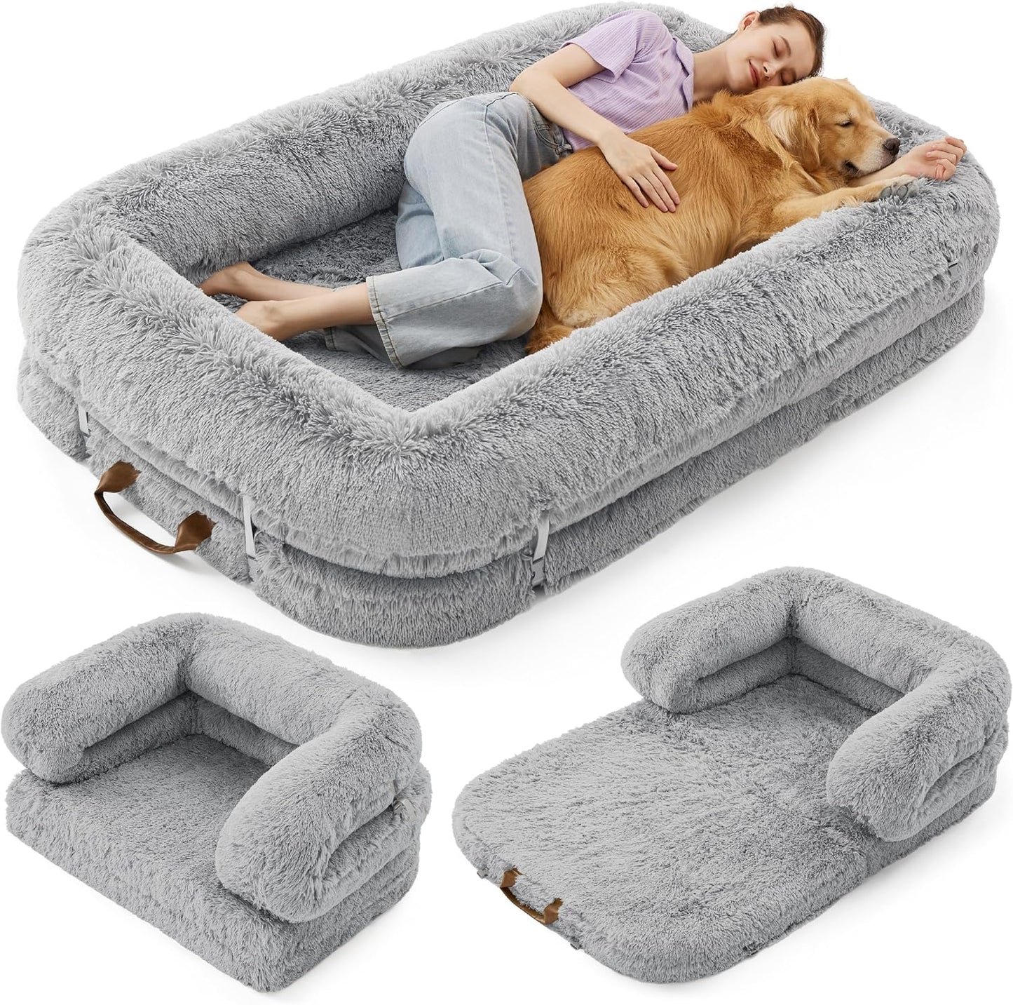 Luxury Warm Foldable 3-in-1 Human Dog Bed for Adults
