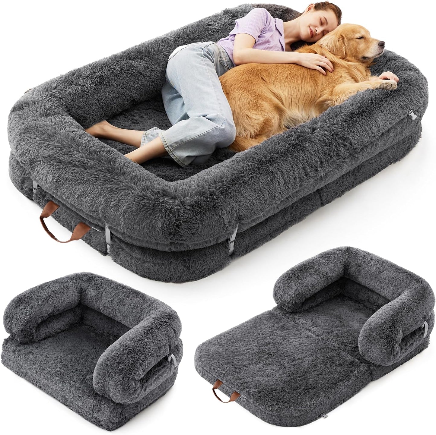 Luxury Warm Foldable 3-in-1 Human Dog Bed for Adults